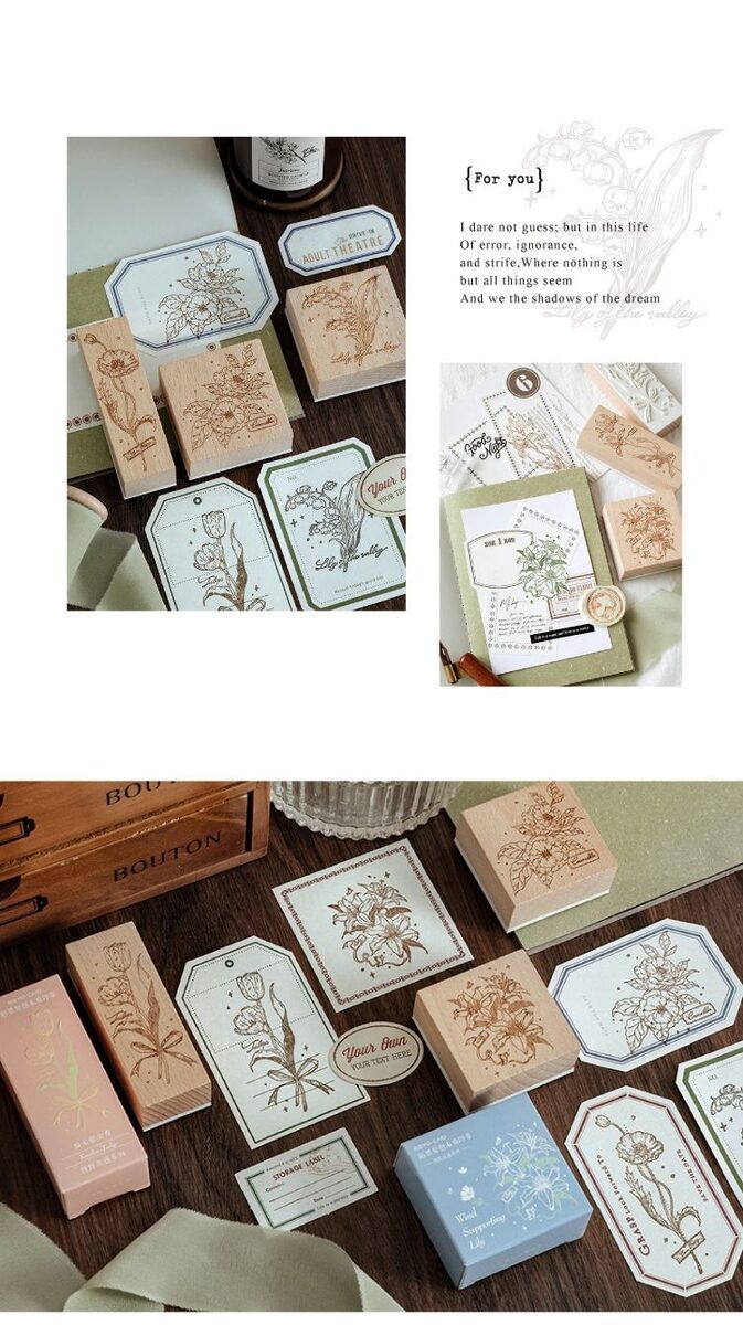 Fresh And Retro Flower Wooden Stamp Artistic Flower Notebook Diy Decorative Material Wooden Seal