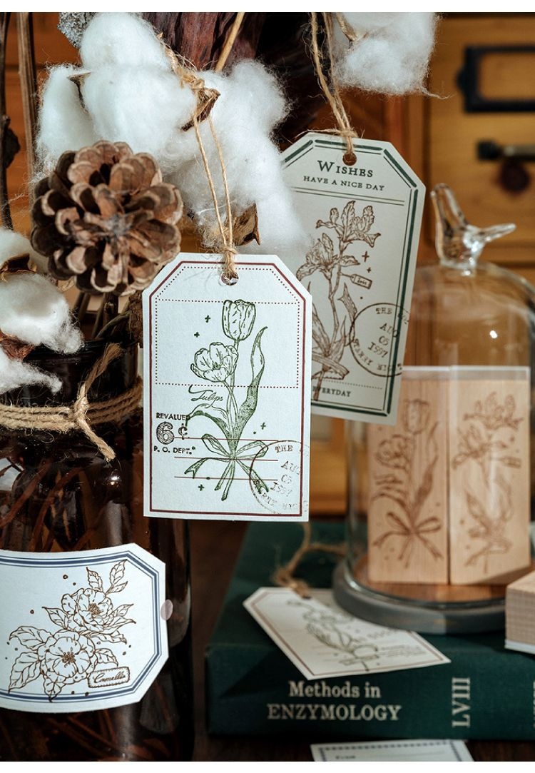Fresh And Retro Flower Wooden Stamp Artistic Flower Notebook Diy Decorative Material Wooden Seal