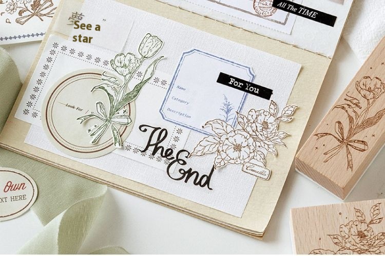 Fresh And Retro Flower Wooden Stamp Artistic Flower Notebook Diy Decorative Material Wooden Seal