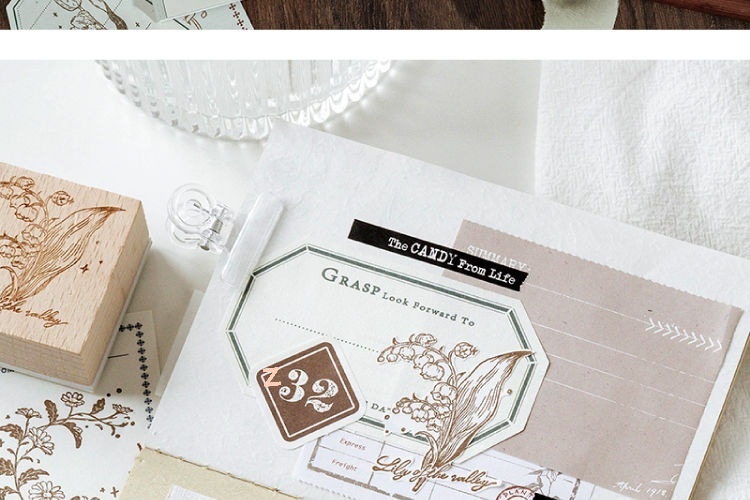 Fresh And Retro Flower Wooden Stamp Artistic Flower Notebook Diy Decorative Material Wooden Seal