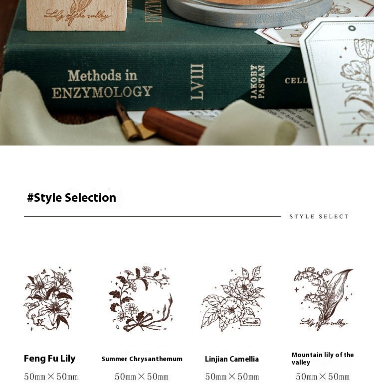 Fresh And Retro Flower Wooden Stamp Artistic Flower Notebook Diy Decorative Material Wooden Seal