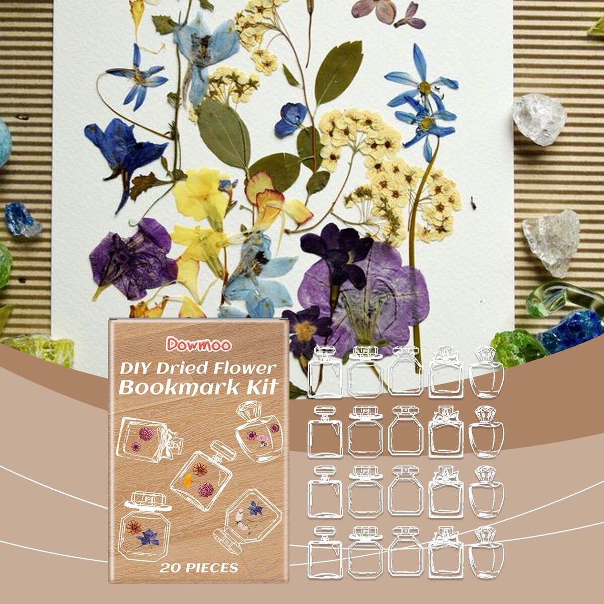 DOWMOO DIY Dried Flower Bookmark Kit, 20 Pieces