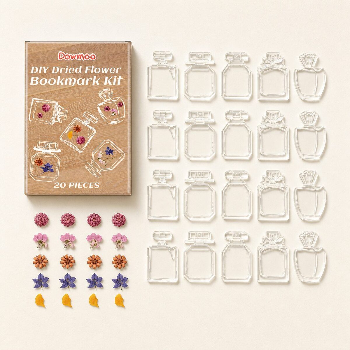 DOWMOO DIY Dried Flower Bookmark Kit, 20 Pieces